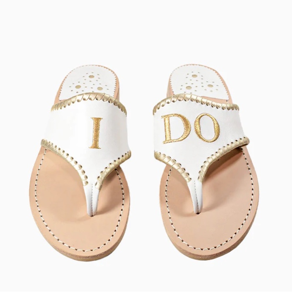 Jack Roger’s Embroidered “I Do” Leather Flat Sandals